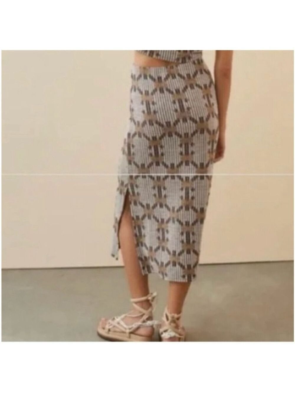 Anthropologie Neutral Jacquard Knit Long Skirt, M - Picture 2 of 8